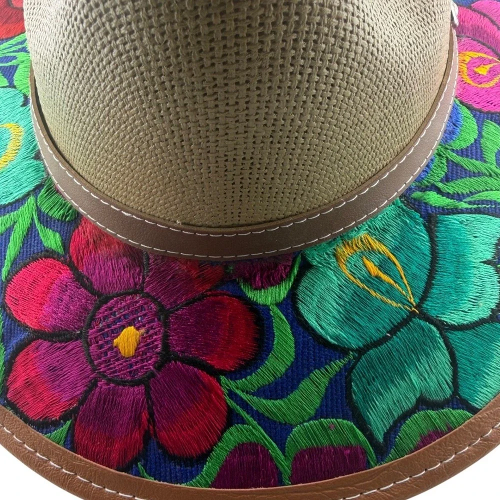 Boho Floral Embroidered Wide Brim Hat Festival Rancher Western‎ Style